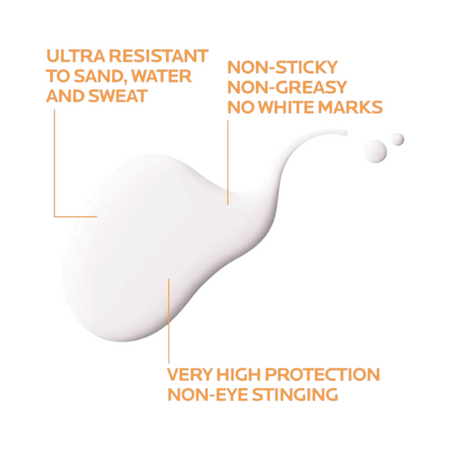 Lumina Pharmacy La Roche-Posay Anthelios fluid sunscreen texture swatch showing non-greasy white formula