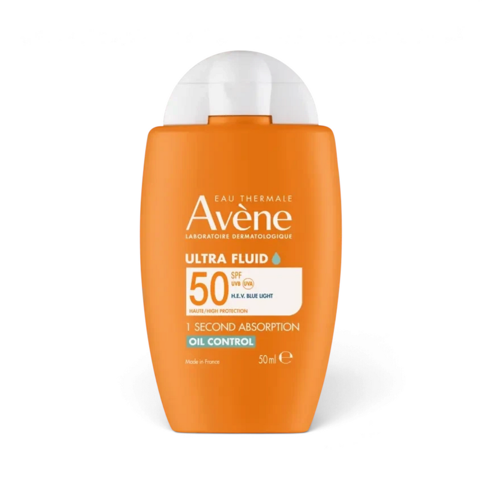 Lumina Pharmacy Avène Ultra Fluid Oil Control SPF50 sunscreen bottle for oily and sensitive skin