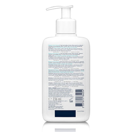 Back view of Lumina Pharmacy CeraVe Blemish Control Cleanser 236ml bottle showing ingredients and usage instructions.