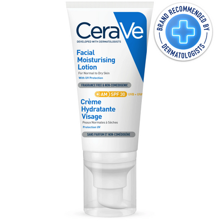 Lumina Pharmacy CeraVe AM SPF 30 facial moisturizing lotion in a white tube for normal to dry skin with UV protection