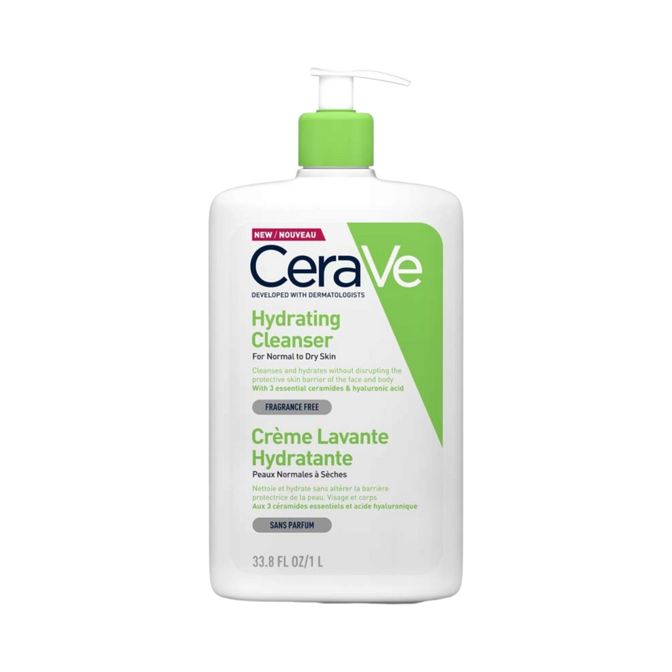 Lumina Pharmacy CeraVe Hydrating Cleanser 1L bottle with pump for normal to dry skin, fragrance-free formula.