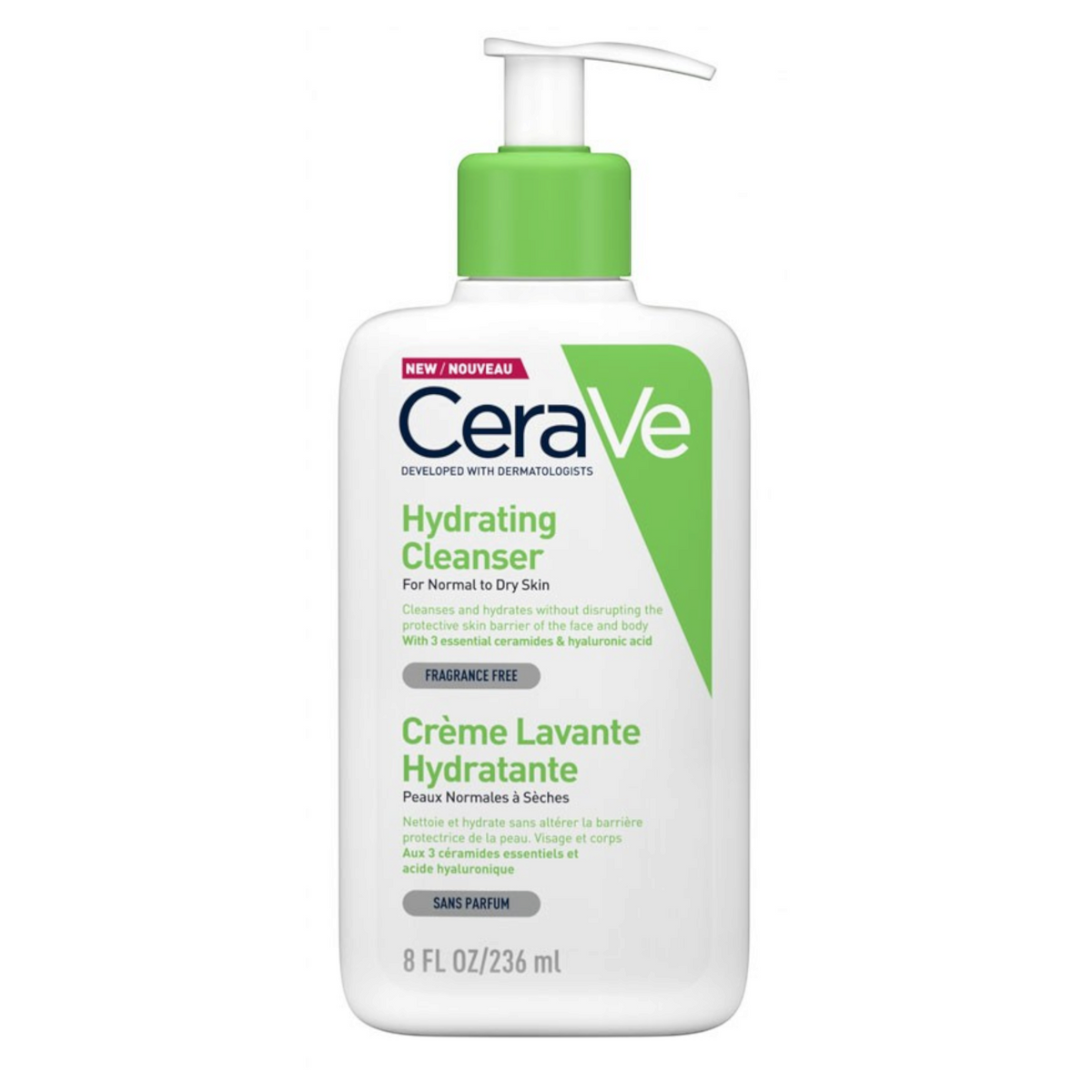 Lumina Pharmacy CeraVe Hydrating Cleanser 236ml bottle with a green pump for normal to dry skin