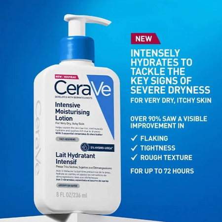 Lumina Pharmacy CeraVe Intensive Moisturizing Lotion 236ml bottle for very dry, itchy skin with pump dispenser.