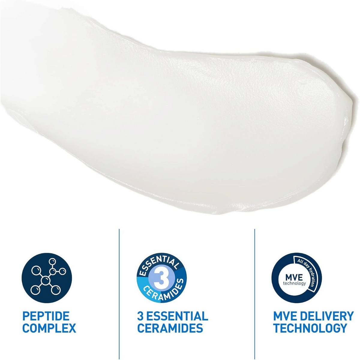 Lumina Pharmacy CeraVe Skin Renewing Peptide Cream texture swatch showing a smooth white anti-ageing moisturiser