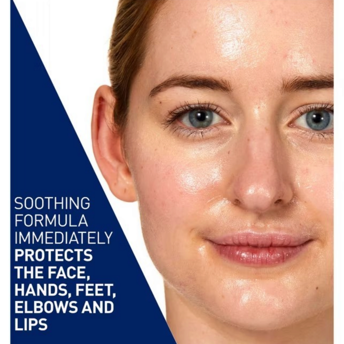 Lumina Pharmacy model with glowing skin after applying CeraVe Advanced Repair Ointment for hydration and protection