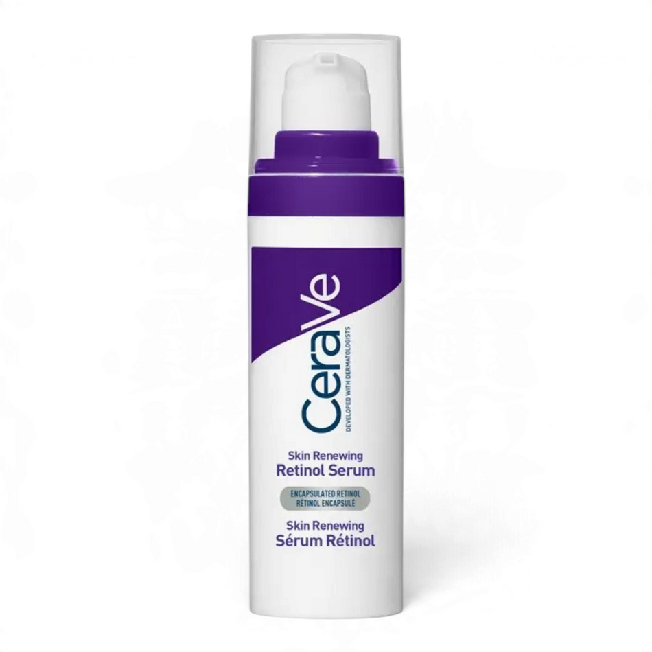 Lumina Pharmacy CeraVe Skin Renewing Retinol Serum bottle with a purple pump cap for anti-aging and skin texture.