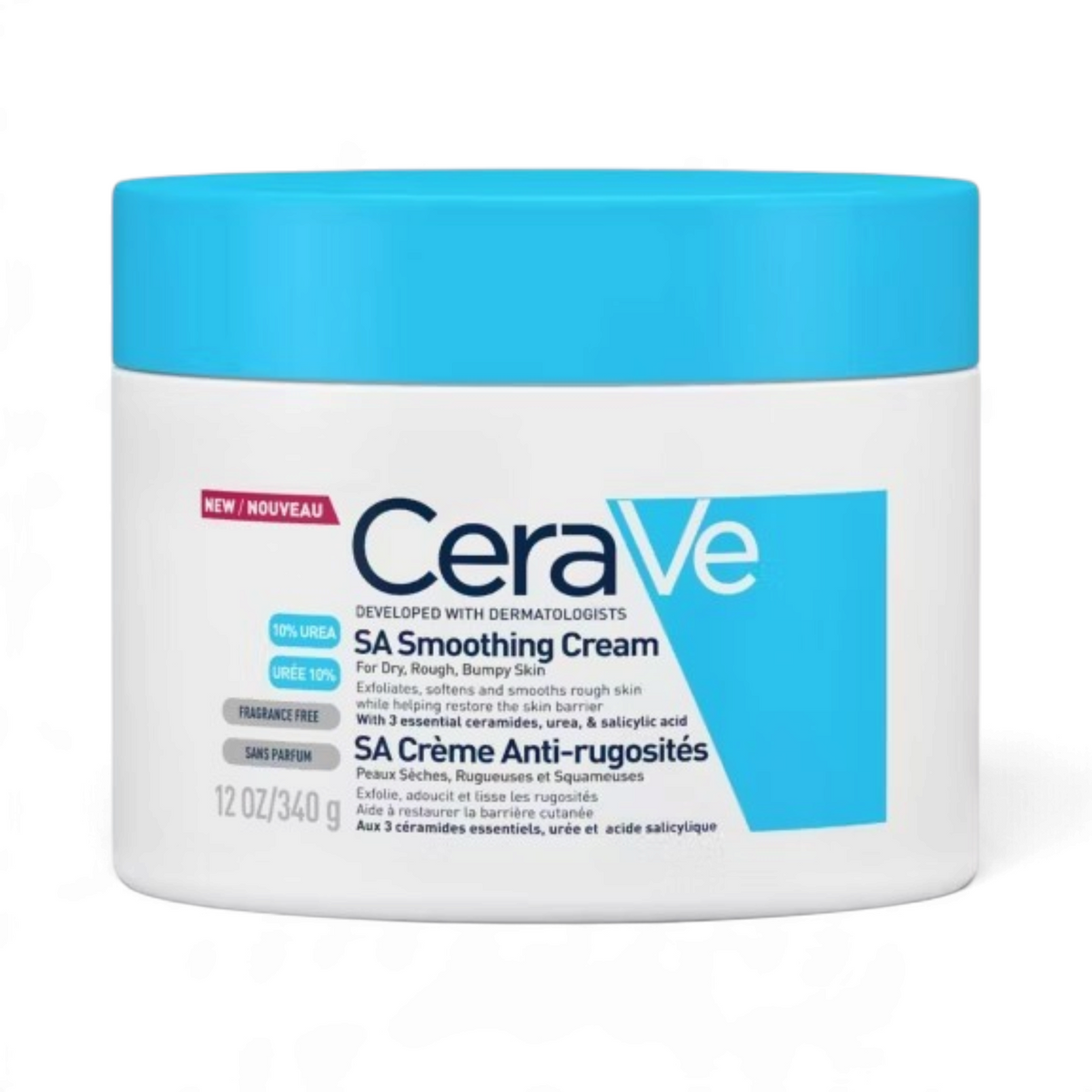Lumina Pharmacy CeraVe SA Smoothing Cream 340g jar for exfoliating and moisturizing rough, bumpy skin.