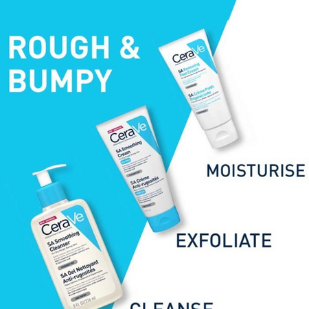 Lumina Pharmacy CeraVe SA smoothing skincare range including cleanser, smoothing cream, and renewing foot cream