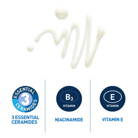 Lumina Pharmacy CeraVe Invisible Dry Touch Fluid Sunscreen texture swatch with ceramides, niacinamide, and vitamin E