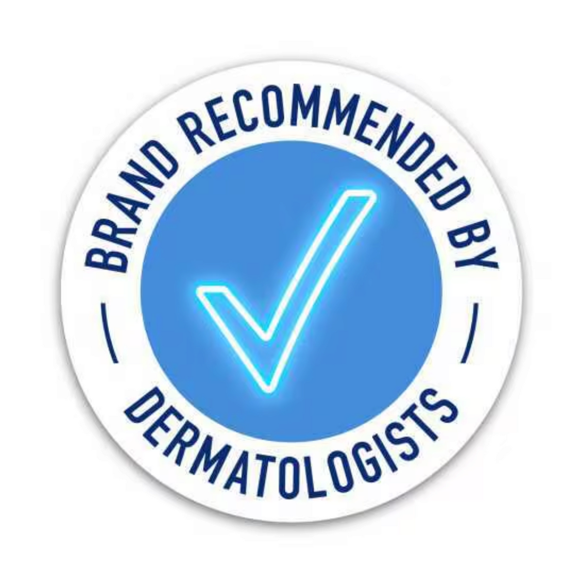 Lumina Pharmacy brand recommended by dermatologists circular blue badge with a white checkmark