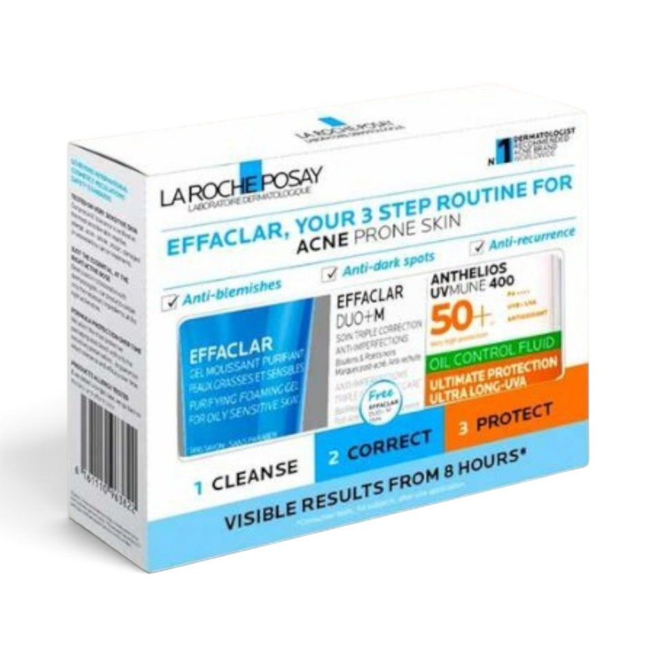 Lumina Pharmacy La Roche-Posay Effaclar 3-step acne routine kit for oily and blemish-prone skin in white box