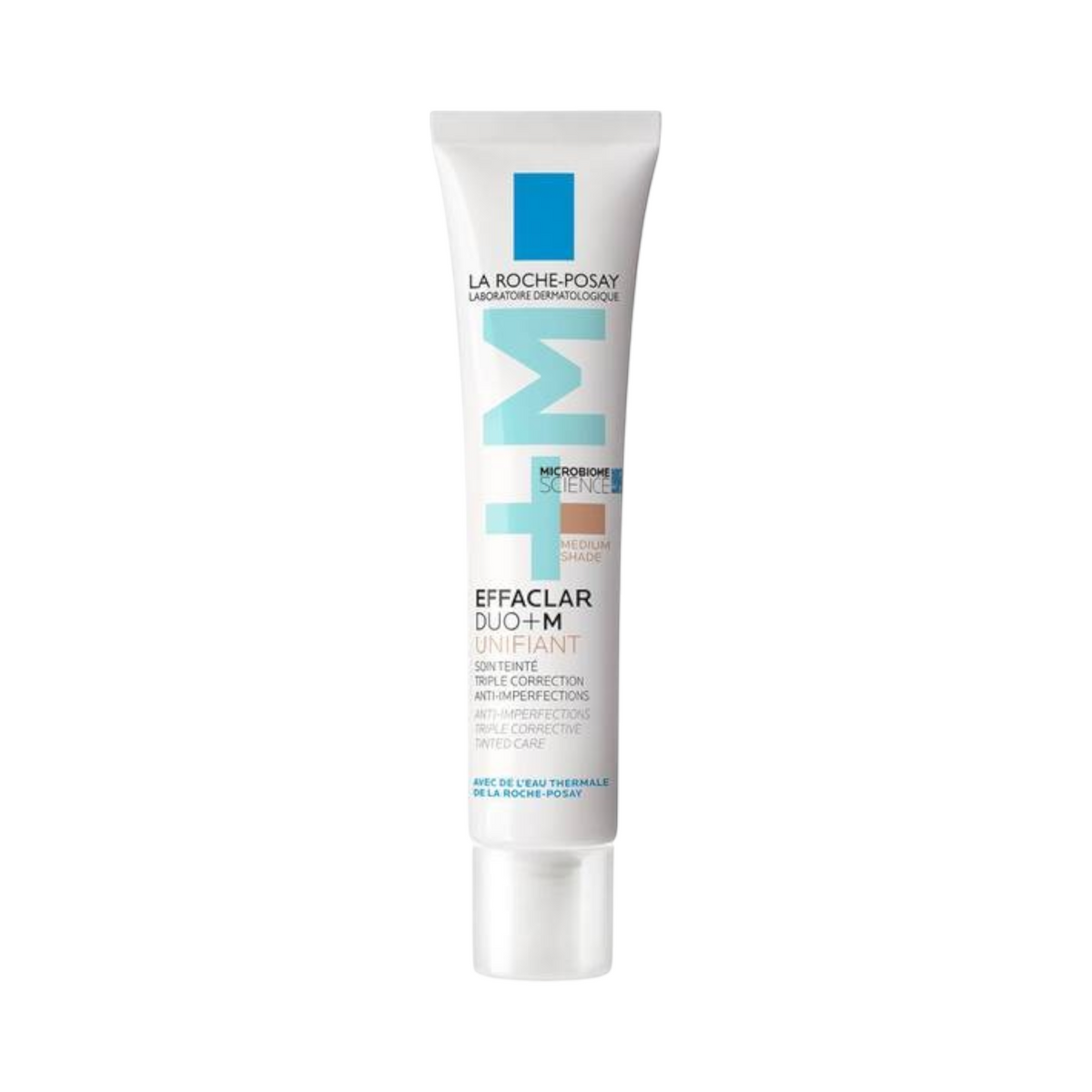 Lumina Pharmacy La Roche-Posay Effaclar Duo+M Unifiant medium shade tinted corrective moisturizer in a 40ml tube.