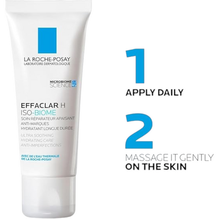 Lumina Pharmacy La Roche-Posay Effaclar H Iso-Biome moisturising cream tube with application instructions
