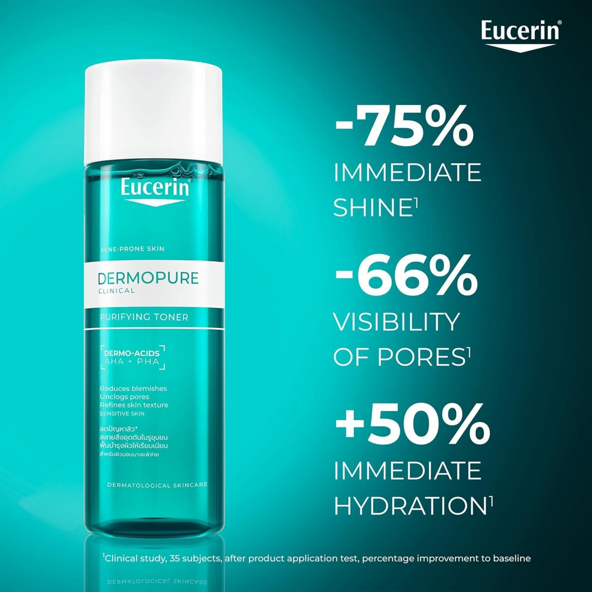 Lumina Pharmacy Eucerin DermoPure Purifying Toner bottle for oily, blemish-prone skin with AHA and PHA ingredients.