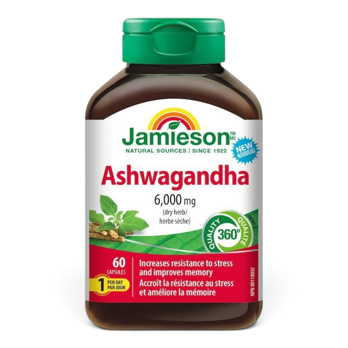 Lumina Pharmacy Jamieson Ashwagandha 6000mg capsules bottle for stress relief and mental clarity support