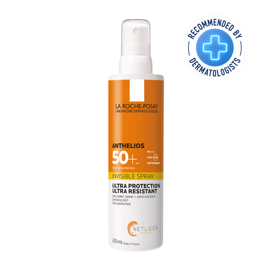 Lumina Pharmacy La Roche-Posay Anthelios Shaka SPF50+ invisible spray bottle for sensitive skin protection.