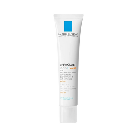 Lumina Pharmacy La Roche-Posay Effaclar Duo(+) SPF30 corrective moisturiser for blemish-prone skin in a white tube.