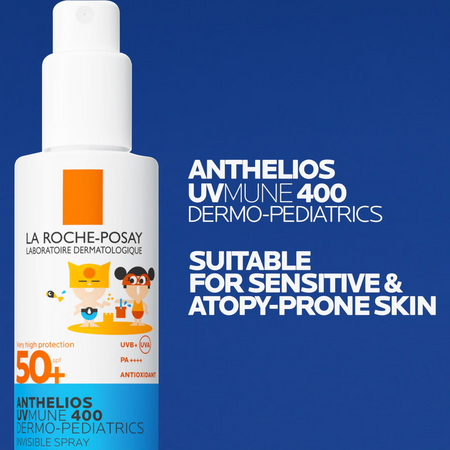 Lumina Pharmacy La Roche-Posay Anthelios Kids Shaka Spray SPF50+ for sensitive skin on a blue background