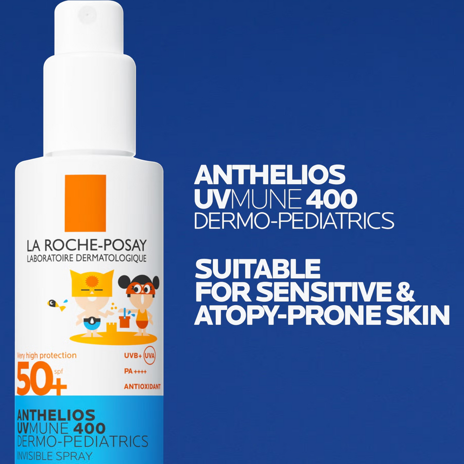 Lumina Pharmacy La Roche-Posay Anthelios Kids Shaka Spray SPF50+ for sensitive skin on a blue background