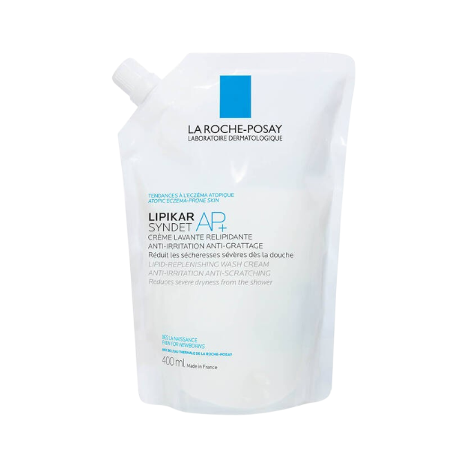 Lumina Pharmacy La Roche-Posay Lipikar Syndet AP+ 400ml refill pouch for dry, sensitive, and eczema-prone skin.
