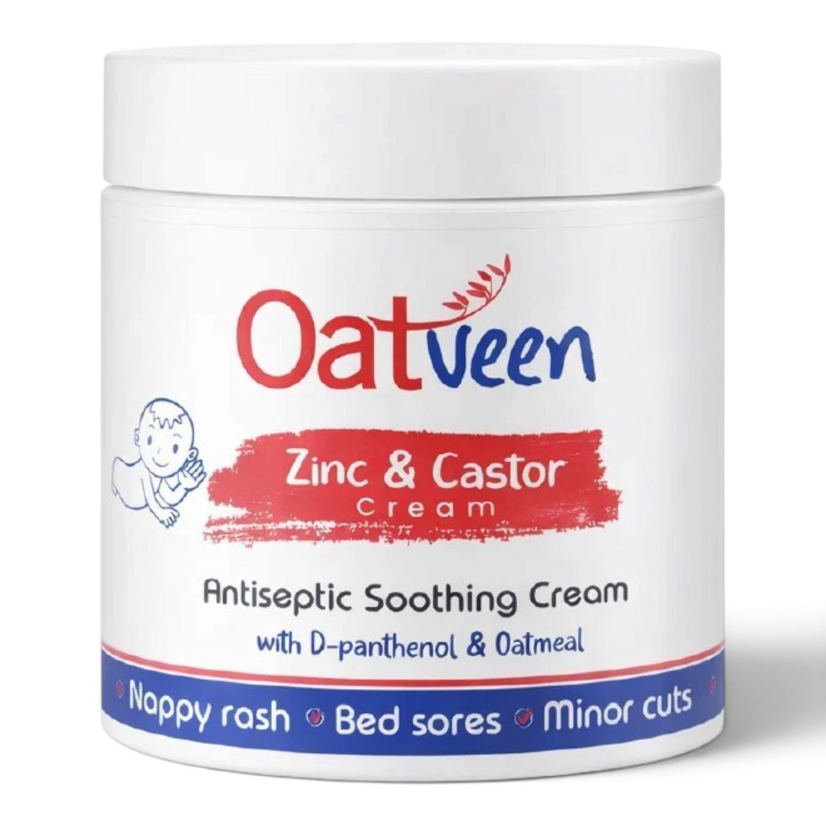 Lumina Pharmacy Oatveen zinc and castor oil cream in a 225g white jar for soothing nappy rash and skin irritation.