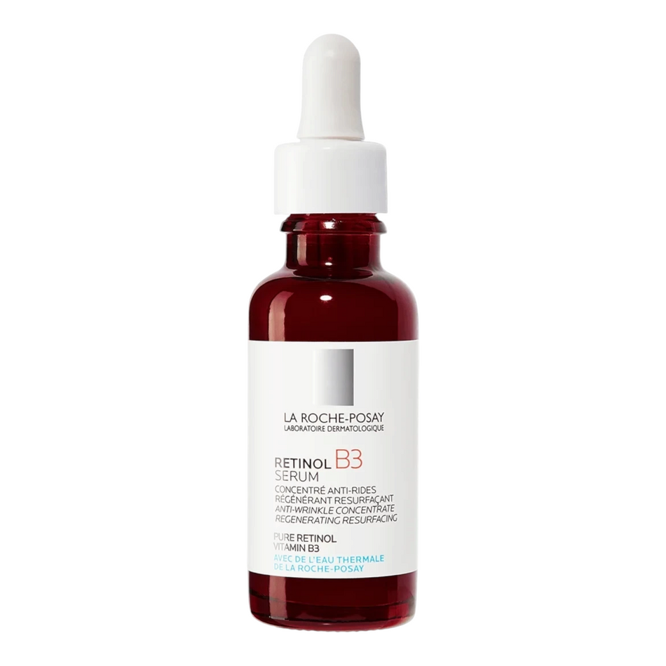 Lumina Pharmacy La Roche-Posay Retinol B3 anti-ageing serum in a dark red glass bottle with a white dropper cap.